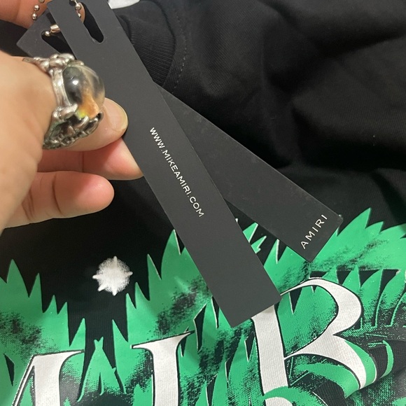 NWT Men’s Size Large AMIRI Airbrush Cherub Print Tee 100% Cotton In Black/Green - Picture 11 of 14
